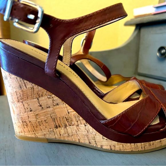 ANTONIO MELANI Shoes - Antonio Melani Brown Alligator Strappy Cork Wedge Sandals - 8.5